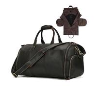 Leather Folding Suit Bag Man Business Travel Bag with Shoe Pocket Clothes Cover Luggage Duffel Bag Man Bag for Suits for Travel Business(Dark Brown)