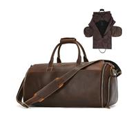 Leather Folding Suit Bag Man Business Travel Bag with Shoe Pocket Clothes Cover Luggage Duffel Bag Man Bag for Suits for Travel Business(Coffee2)