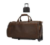 Leather Folding Suit Bag Man Business Travel Bag with Shoe Pocket Clothes Cover Luggage Duffel Bag Man Bag for Suits for Travel Business(Brown-Trolley Bag)
