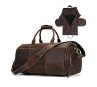 Leather Folding Suit Bag Man Business Travel Bag with Shoe Pocket Clothes Cover Luggage Duffel Bag Man Bag for Suits for Travel Business(Coffee)