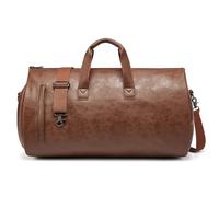 Leather Folding Suit Storage Bag for Women Men,Fashion Large Capacity Hand Luggage Fitness Travel Bag(Brown)