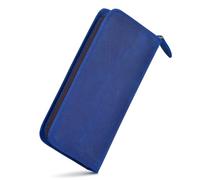 Leather Fountain Pen Case, Crazy Horse Leather Blue Color, 3 Divided Slots, Zippered Pen Case Pouch, Handmade Display Holder for Rollerball Pen