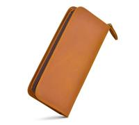 Leather Fountain Pen Case, Crazy Horse Leather Brown Color, 3 Divided Slots, Zippered Pen Case Pouch, Handmade Display Holder for Rollerball Pen