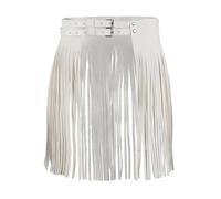 Leather Fringe Skirt Women's Short Faux Leather Skirt with Fringes Tassels Leather Skirt with Belt Sexy Mini Skirt Petticoat Latin Belly Dance Skirts Rave Festive Clothing for Halloween and Carnival