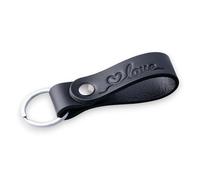 Leather Full-Grain Keyring for Men & Women, Personalised Matte Black Keychain for Car or Home Keys, Elegant Key Ring with Hot-Embossed Design, Premium Gift for Him Her Dad Husband