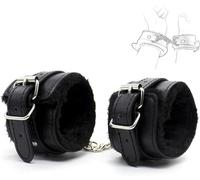 Leather Fuzzy Handcuffs Set for Bedroom Spice Up Your Love Life, Sex Hand Cuff Bracelets for Women, Fluffy Adult Handcuffs, Bed Restraints and Sexy Straps Bondage Kit for Couple Sweater (Black)