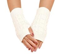 Leather Gardening Gloves For Men Long Black Gloves Women Casual Autumn And Winter Simple Solid Color Pattern Knitted Short Half Finger Gloves Long Black Gloves Halloween Black Gloves (White, One Size)