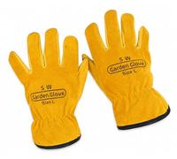 Leather Gardening Gloves for Men & Women, Thorn Proof Cowhide Garden Gloves for Rose Pruning, Digging and Weeding, Breathable Protective Gardening Gloves with Good Grip, Yellow Large 1 Pairs