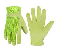 Leather Gardening Gloves for Women, 3D Mesh Comfort Fit- Improves Dexterity and Breathability, Pigskin Scratch Resistance Garden Working Gloves for Vegetable or Pruning Roses (Medium, Green)