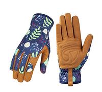 Leather Gardening Gloves for Women - Thorn Resistant, Rose Pruning, Yard Work (Blue)