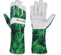 Leather Gardening Gloves Ladies Men/Women Short & Long Forearm Protection Thorn Proof Breathable Spandex Goatskin Leather Rose Pruning Garden Safety Work Gloves, Best Garden Gifts (Long Gloves, L)