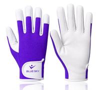Leather Gardening Gloves Thorn Proof Spike Proof Work Gloves for Men & Women Breathable Non Slip Grip for Pruning Roses Weeding Planting & Garden Work Rigger Safety Gloves. (Purple & White, L)