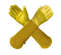 Leather Gardening Gloves with Thorn Resistant Full Palm Construction Elbow Length Gauntlet and Precise Stitching for Handling Spiky Plants For Safely (L)