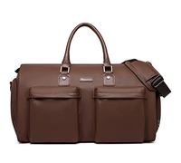 Leather Garment Bag for Travel, Modoker Carry On Suit Carrier Travel Bag with Shoulder Strap/Multiple Pockets,The Garment Duffel Bag for Traveling Men, B-Brown