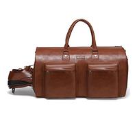 Leather Garment Bag for Travel, Modoker Carry On Suit Carrier Travel Bag with Shoulder Strap/Multiple Pockets - Ideal for Business Trips & Weekend Getaways - The Garment Duffel Bag for Traveling Men,