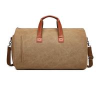 Leather Garment Bag Women, Carry on Garment Bag for Travel Convertible Garment Duffel Bag 2 in 1 Waterproof Foldable Travel Suit Bag Weekender Bag with Shoe Pouch, Brown, 20*11.5*12 inch