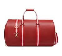 Leather Garment Bags for Travel, Convertible Carry on Garment Duffel Bag for Men, 2 in 1 Waterproof Foldable Travel Suit Bag with Shoulder Strap Weekender Bag with Shoe Pouch, A-Red, 20*11.5*12 inch