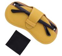Leather Glasses Case, Slim Glasses Case with Cleaning Cloth, Portable Sunglasses Pouch Soft Spectacle Cases Anti-Scratch Soft Eyeglasses Cover Holder (1pc Yellow)