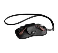 Leather Glasses Case - Travel | Protective Case for Portable Glasses PU Leather with Hand Strap, Compact Glasses Holder for Men, Shockproof Scratch-resistant, Vintage Black, black, se