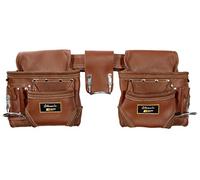 LEATHER GOLD Genuine Leather Framer’s Rig Tool Belt 3450 Brown, with 10 Sliding Pouches and 3 Hammer Holders | Built Tough for Construction Work | Comfortable All Day | Commercial Grade Quality
