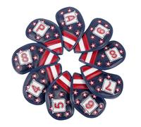 Leather Golf Club Iron Head Covers 9 Piece Set Headcover Protector Stars and Stripes