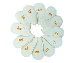 Leather Golf Headcovers Irons Set 12 Pcs Club Iron Head Covers in White