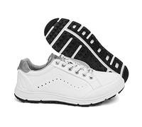 Leather Golf Shoes, Men Waterproof Golf Boots, Professional Anti-Slip Golf Footwears, Outdoor Sneakers for Golfers, Coach, Trainer (White,9 (8 UK))