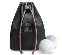 Leather Golf Valuables Pouch: Genuine Leather Golf Ball Bag with Drawstrings - USA Tee Bag Pouch for Valuables & Accessories - Cool Funny Gifts for Him Golfers Men (Black)