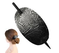 Leather Hair Barrette With Stick - Tan Colored Hand Sewn, Classic Hair Bun Holder, Fashionable Ponytail Fastener, Artistic Updo Creation Component With Wood Slider Accessory | Styling Solution For Thi