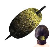 Leather Hair Barrette With Stick - Tan Colored Hand Sewn, Classic Hair Bun Holder, Fashionable Ponytail Fastener, Artistic Updo Creation Component With Wood Slider Accessory | Styling Solution For Thi