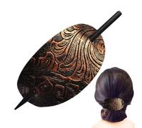 Leather Hairpin With Stick - Handmade Leather Hair Clip, Vintage Hair Accessory | Oval Shape Faux Leather Ponytail Holders, Leather Hairpin Hair Jewels For Women Metal Chopsticks Girl Hair