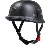 Leather Half Helmet German Style Retro Motorcycle Helmet DOT/ECE Approved Vintage Open Face Motorbike Helmet Men Women Skull Cap Crash Helmet for Cruiser Scooter 3,XL
