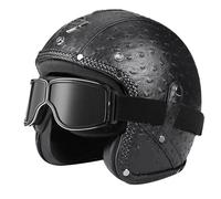 Leather Half Helmet German Style Retro Motorcycle Helmet Ece Approved Men Women Vintage Open Face Helmet Pu Leather Helmets For Chopper Cruiser Scooter Bike