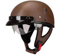 Leather Half Helmets German Style Retro Motorcycle Helmet Approved ECE Vintage Motorbike Open-Face Helmet For Adult Men And Women Moped Cruiser Scooter F01,S:55-56CM