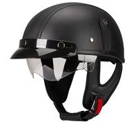 Leather Half Helmets German Style Retro Motorcycle Helmet Approved ECE Vintage Motorbike Open-Face Helmet For Adult Men And Women Moped Cruiser Scooter G01, M:57-58CM