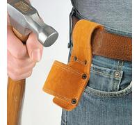 Leather Hammer Holder for Tool Belt - Tumbled Cowhide Tool Pouch with Single or Double Socket, 16 cm x 7 cm, Orange - for Claw Hammers, Malle(Single Socket)
