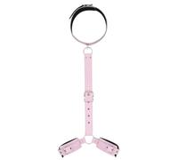 Leather Handcuffs Adjustable Choker Collar Binding Tuning Necklace Cuffs Sexy Jugetes Adusltos Gadgets Female Masturbator Sextoy Pink One Size