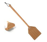 Leather Hanging Rope Fly Swatter, 19.5 Inch Long Heavy Duty Flyswatter Manual with Wooden Handle Wasp Catcher for Indoor Outdoor (Brown)