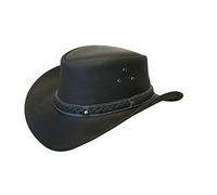 Leather HAT Aussie Bush Cowboy Style Classic Western Outback Black L