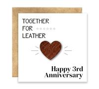 Leather Heart Gift Card with Envelope: Romantic Anniversary Card for Husband & Wife, Perfect Wedding Anniversary' Gifts for Couples, Him, or Third Year Celebration - Happy Anniversary!