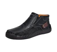 Leather High Tops Men, Business Lightweight Dress Shoes Handmade Flat Bottom Shoes Casual Trainers Walking Shoe Comfortable Middle And Older Age Shoe Korean Version Safety Footwear