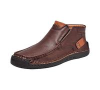 Leather High Tops Men, Business Lightweight Dress Shoes Handmade Flat Bottom Shoes Casual Trainers Walking Shoe Comfortable Middle And Older Age Shoe Korean Version Safety Footwear