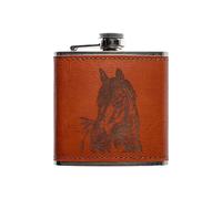 Leather Hip Flask - Horse Portrait Selbrae House Brown One Size