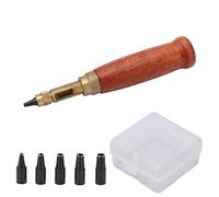 Leather Hole Punch Professional Heavy Duty Brass Connecting Rod Wooden Handle DIY Leather Craft Tool with 6 Replaceable Punches for Belts Bags Wallets