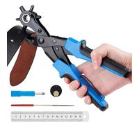 Leather Hole Punch Revolving Punch Pliers Multi Sized 6 Hole Sizes Round Rectangle Ellipse with Lever Gear for Belt Shoes Bags Leather DIY Includes Ruler Screwdriver