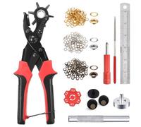 Leather Hole Punch Tool for Belt - Multi Hole Sizes Puncher for Belts, Watch Bands, Straps, Dog Collars, Saddles, Shoes, Fabric, DIY Home or Craft Projects - with 5/32" Grommet Eyelet Kit 100 Sets