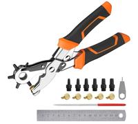 Leather Hole Punch, [Upgraded] Diyife Portable 6 Holes Parallel Bar Belt Hole Puncher Plier Tool for Leather Saddles Shoes Fabric Crafts with Swivel Clasp, 6 Spare Punching Heads & 5 Copper Pads
