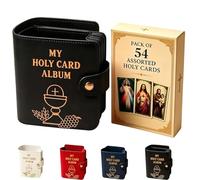 Leather Holy Card Holder, Compact Catholic Prayer Card Wallet, Pocket Prayer Cards Organizer with Snap Closure for Memorial Cards, Portable Holy CardHolder for Daily Prayers and Church (Black)