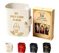 Leather Holy Card Holder, Compact Catholic Prayer Card Wallet, Pocket Prayer Cards Organizer with Snap Closure for Memorial Cards, Portable Holy CardHolder for Daily Prayers and Church (White)