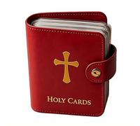 Leather Holy Card Holder with 54 Prayer Cards, Catholic Pocket Prayer Card Organizer, Snap Closure Devotional Cards Case, Inspirational Catholic Prayers Set for Religious Gifts (Red No cardboard)
